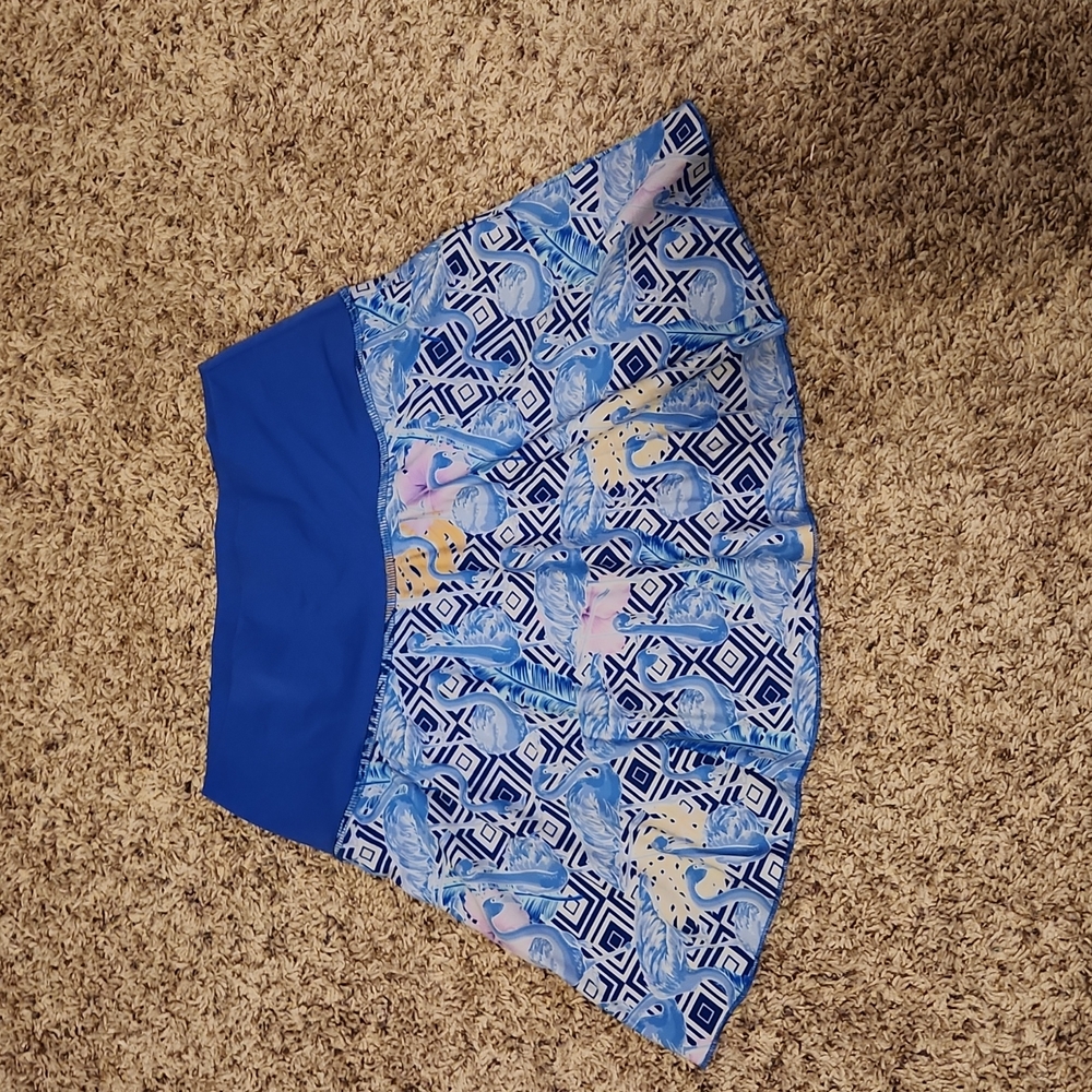 Medium Loret Blue Flamingo Tennis Pickleball Skirt Skort